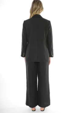 Black Linen Single Breasted Classic Jacket By Jump