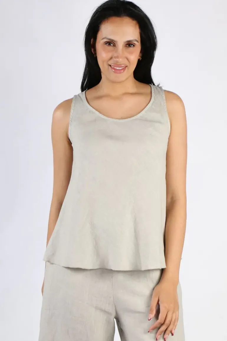 Blueberry Bias Singlet Top In Beige