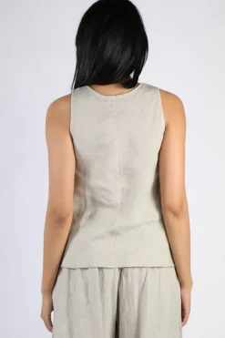 Blueberry Bias Singlet Top In Beige