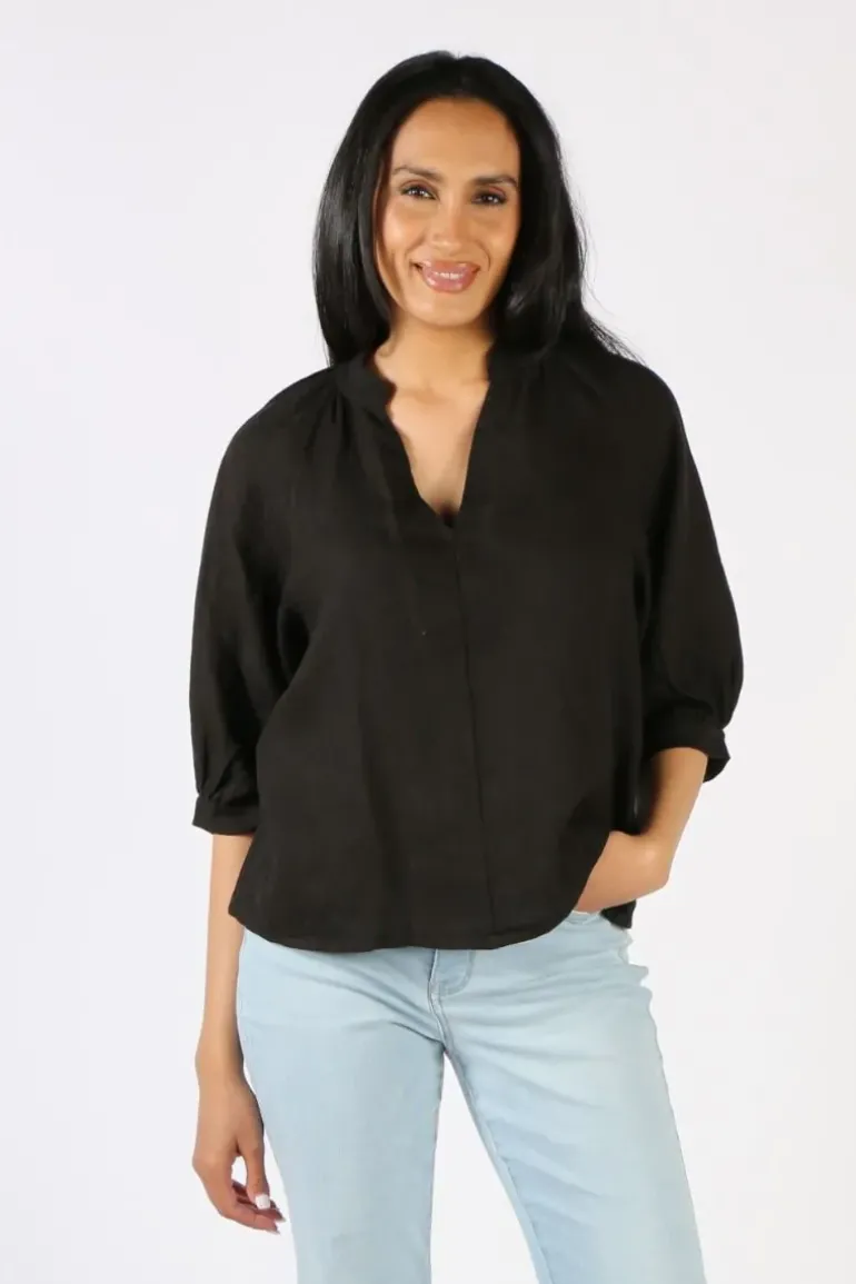 Blueberry Bishop Sleeve Top In Black