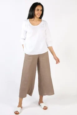 Blueberry Button Back 3/4 Sleeve Top In White