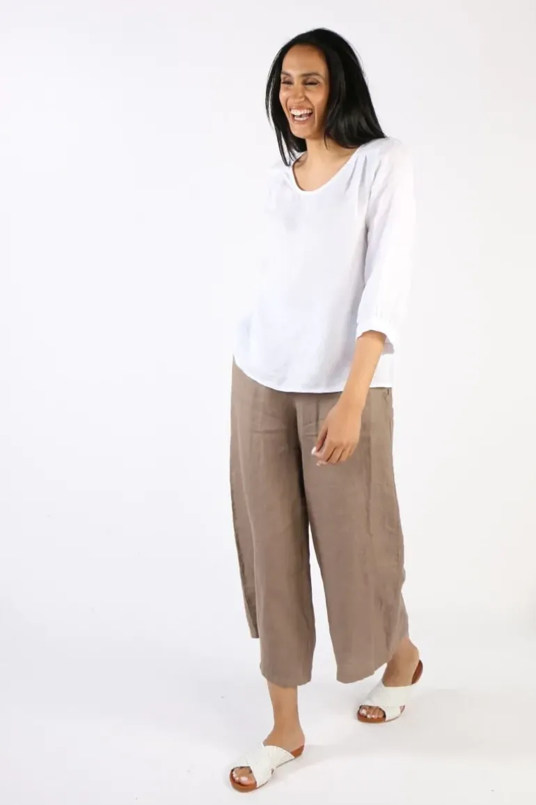 Blueberry Button Back 3/4 Sleeve Top In White