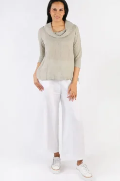 Blueberry Cowl Neck Top In Beige