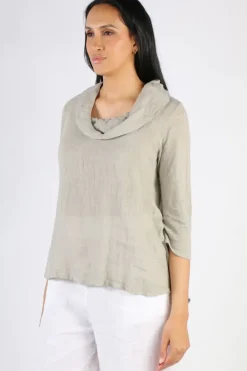 Blueberry Cowl Neck Top In Beige