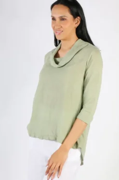 Blueberry Cowl Neck Top In Sage