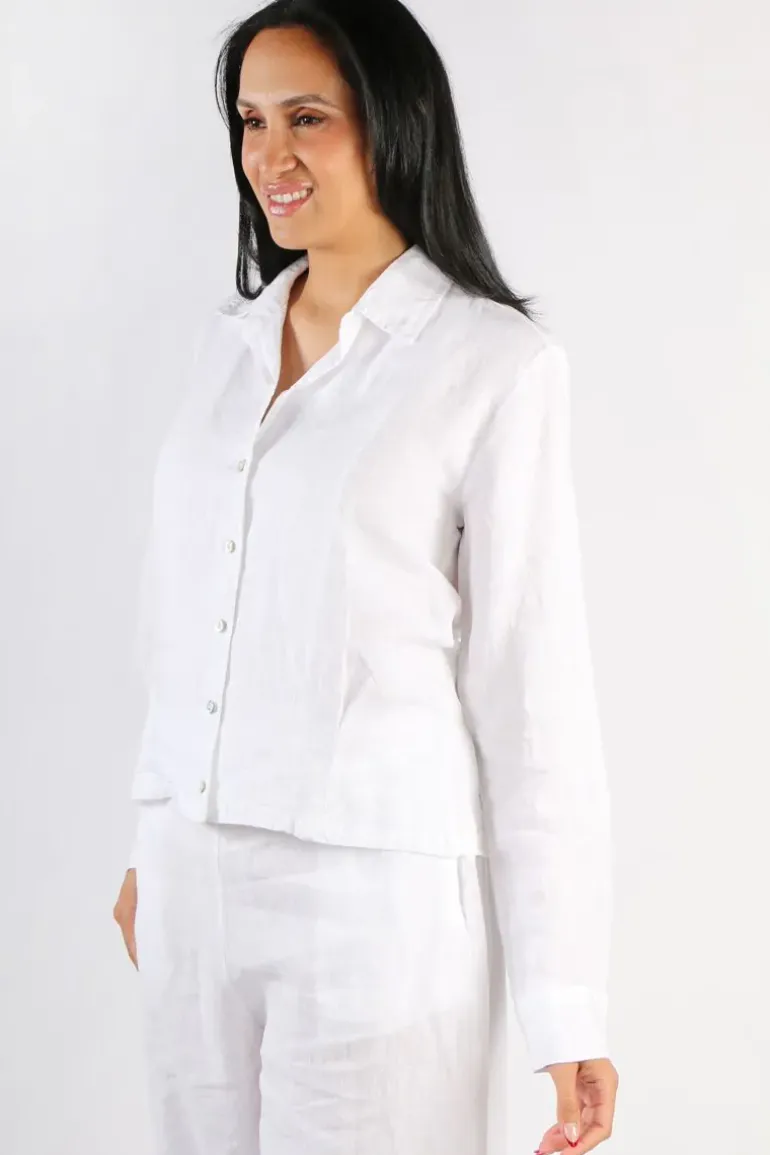 Blueberry Cropped Classic Shirt In White