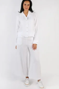 Blueberry Cropped Classic Shirt In White