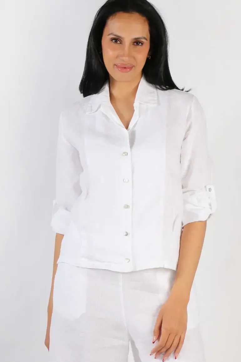 Blueberry Cropped Classic Shirt In White