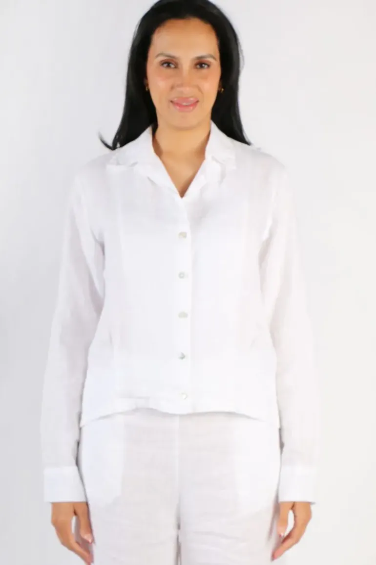 Blueberry Cropped Classic Shirt In White