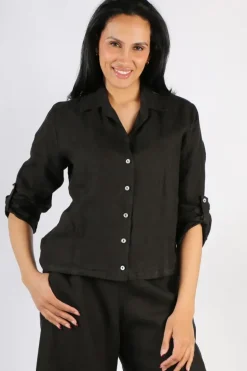 Blueberry Cropped Classic Shirt In Black