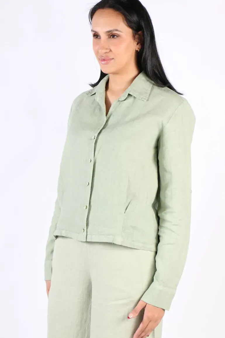 Blueberry Cropped Classic Shirt In Sage