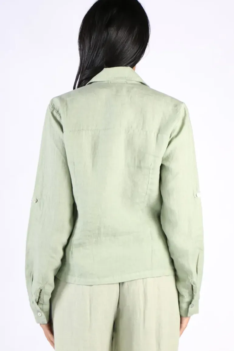 Blueberry Cropped Classic Shirt In Sage