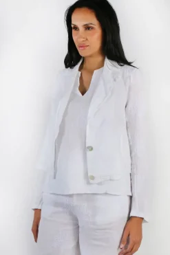 Blueberry Embroidered Cropped Lapel Jacket In White