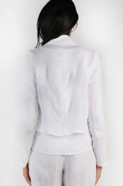 Blueberry Embroidered Cropped Lapel Jacket In White