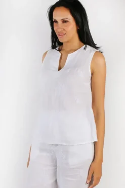 Blueberry Embroidered Linen Tank Top In White