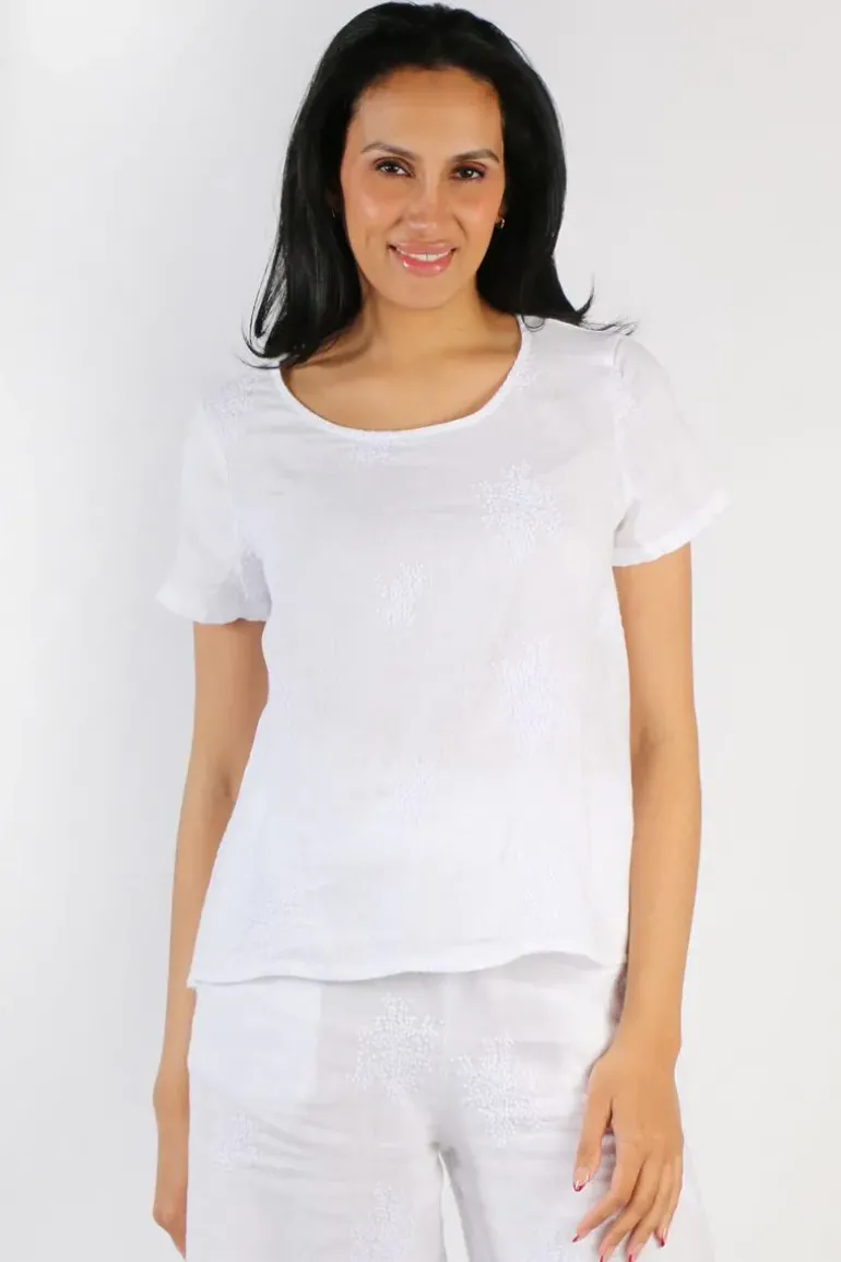 Blueberry Embroidered Top In White