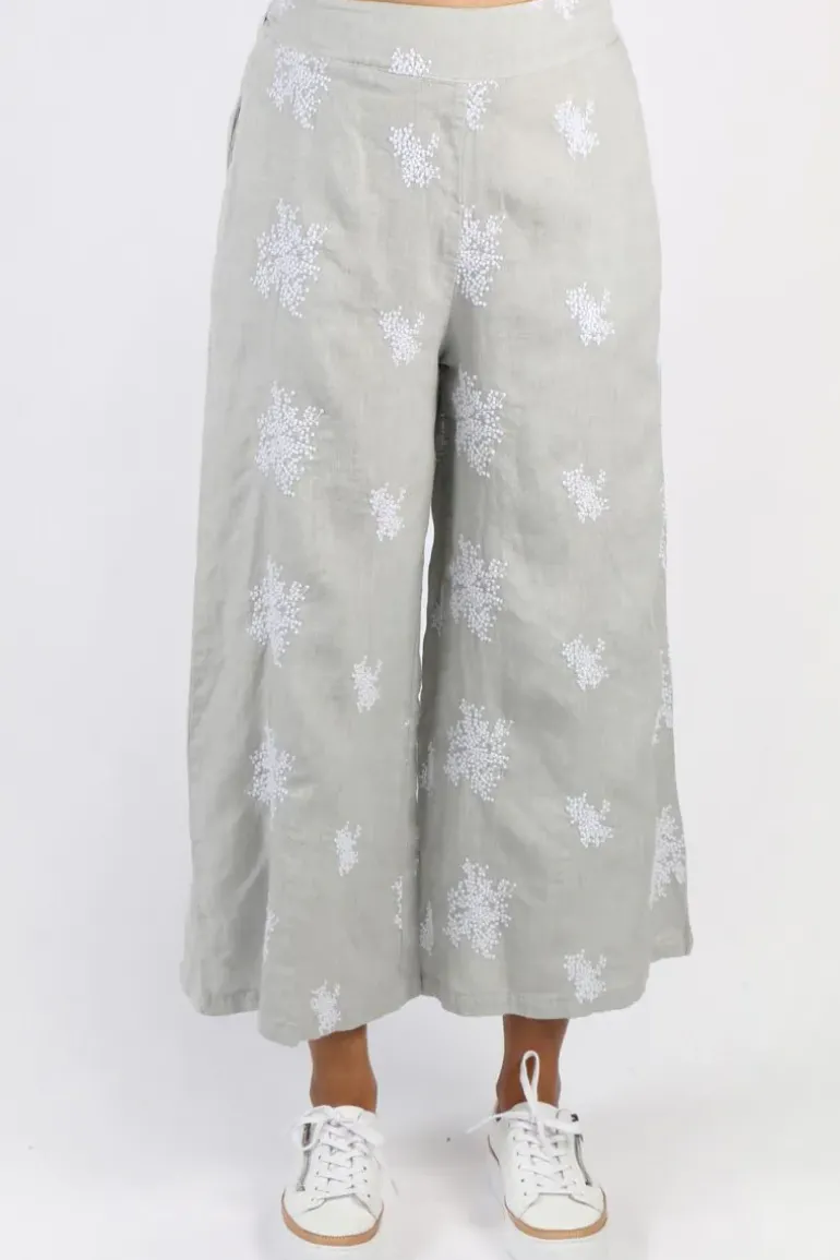 Blueberry Embroidered Wide Leg Palazzo In Pearl