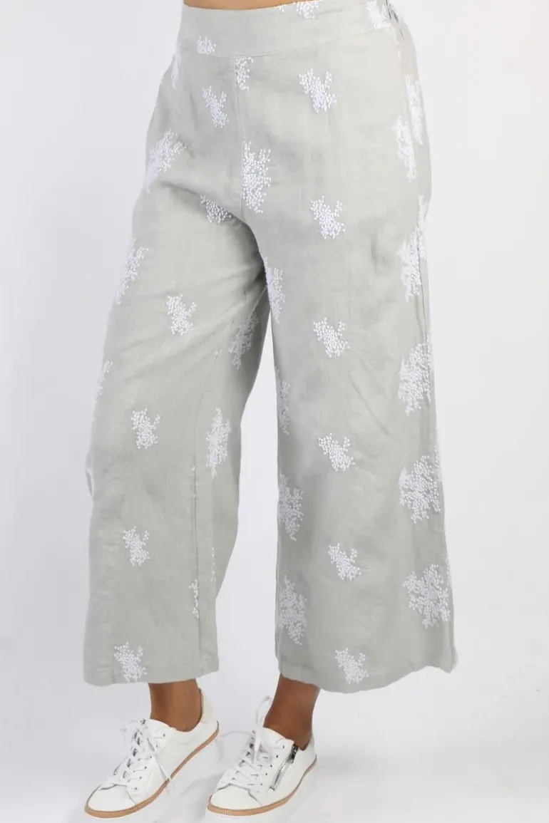 Blueberry Embroidered Wide Leg Palazzo In Pearl