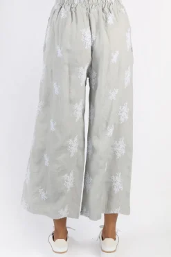 Blueberry Embroidered Wide Leg Palazzo In Pearl