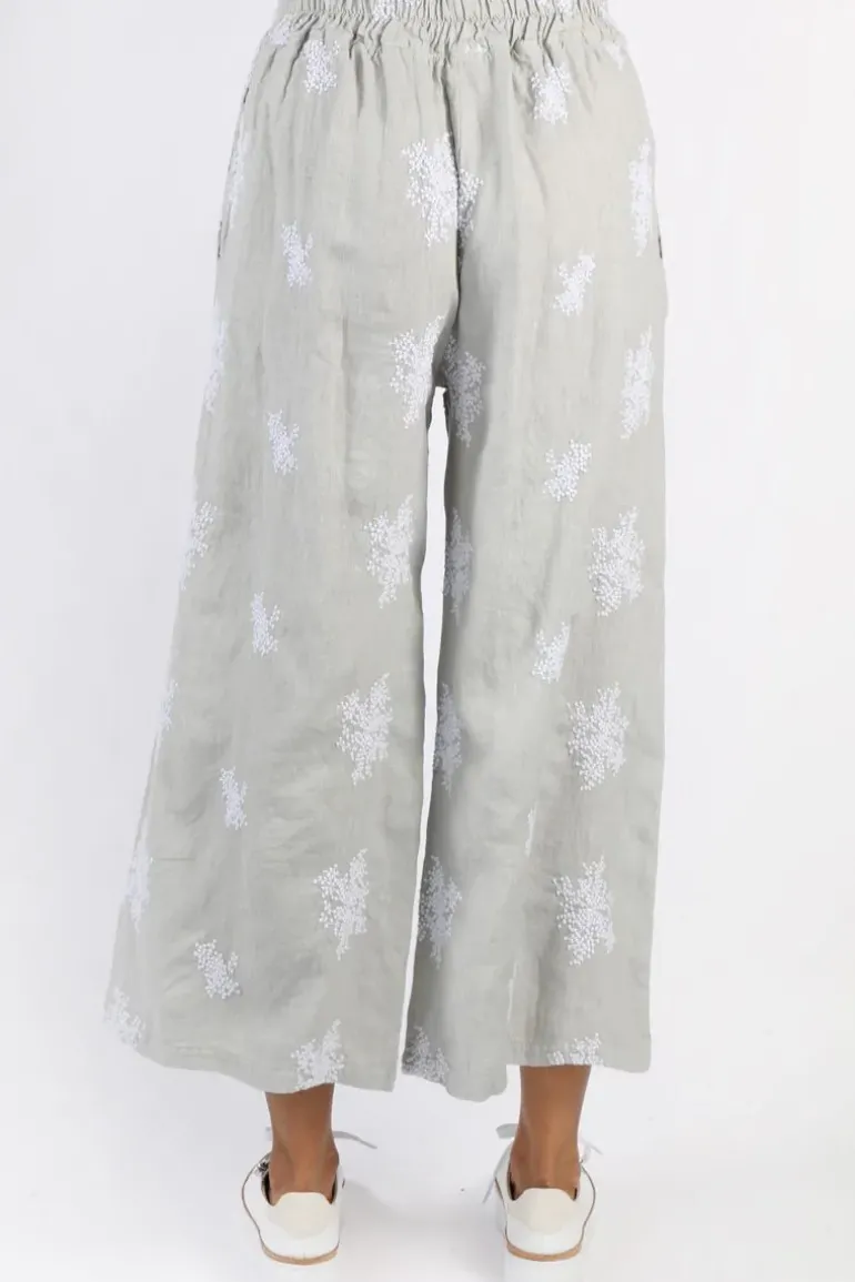 Blueberry Embroidered Wide Leg Palazzo In Pearl