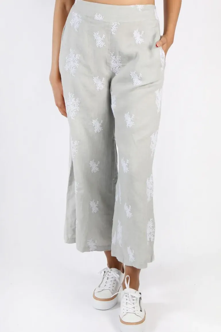 Blueberry Embroidered Wide Leg Palazzo In Pearl