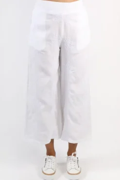 Blueberry Embroidered Wide Leg Palazzo In White