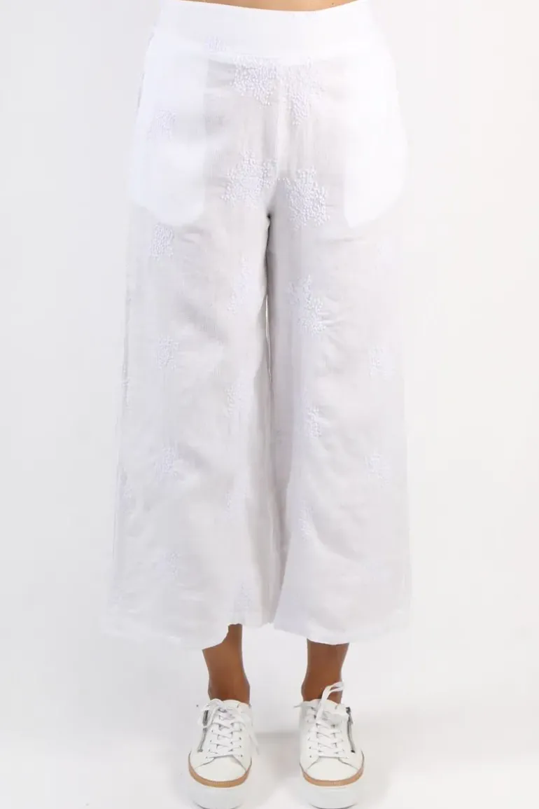 Blueberry Embroidered Wide Leg Palazzo In White