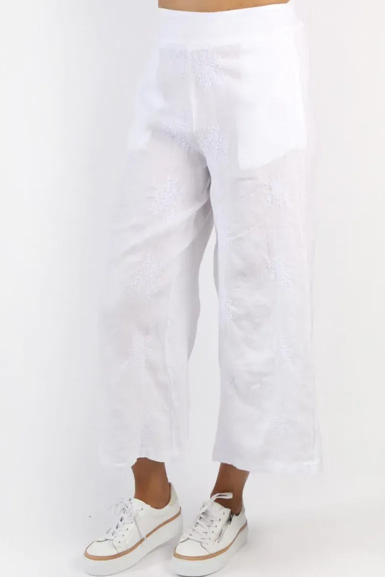 Blueberry Embroidered Wide Leg Palazzo In White