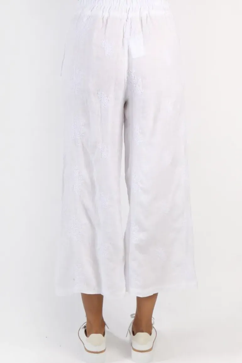 Blueberry Embroidered Wide Leg Palazzo In White