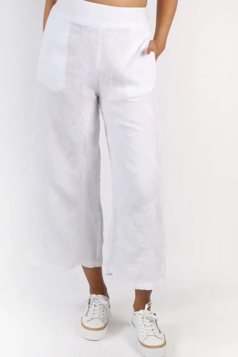 Blueberry Embroidered Wide Leg Palazzo In White