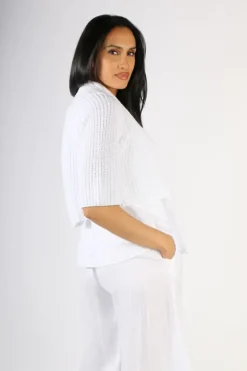 Blueberry Fishermans Knit Cardigan In White
