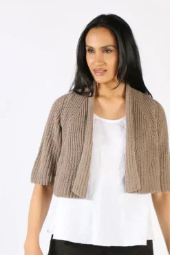 Blueberry Fishermans Knit Cardigan In Fango