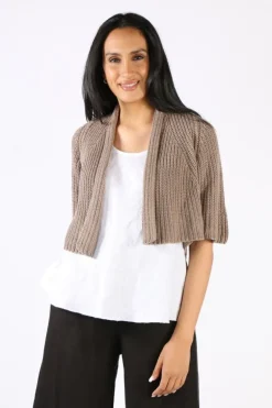 Blueberry Fishermans Knit Cardigan In Fango