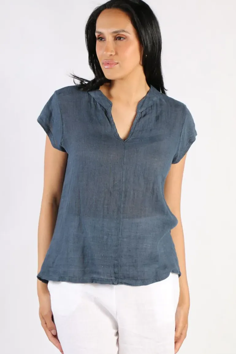 Blueberry Henley Top In Navy