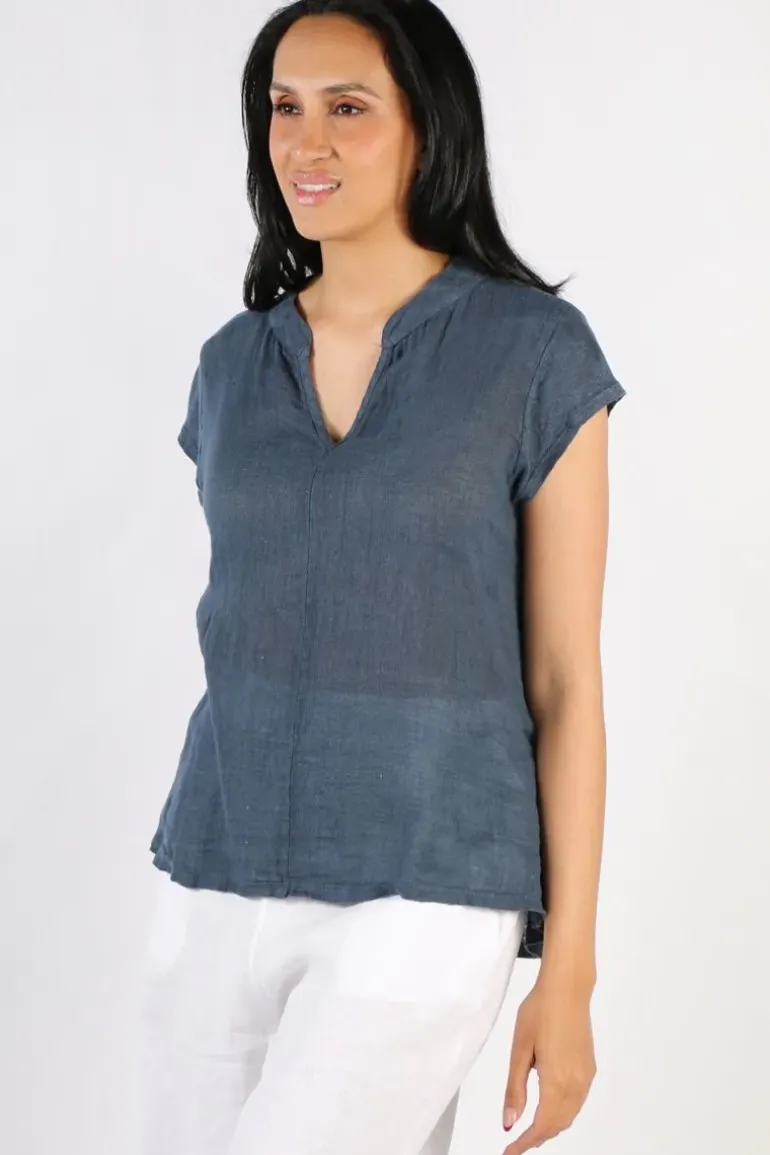 Blueberry Henley Top In Navy