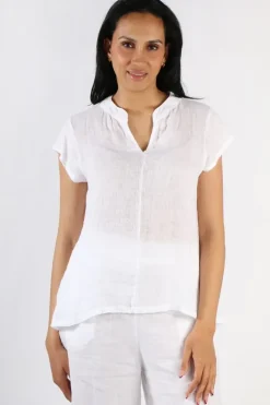 Blueberry Henley Top In White