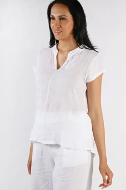 Blueberry Henley Top In White