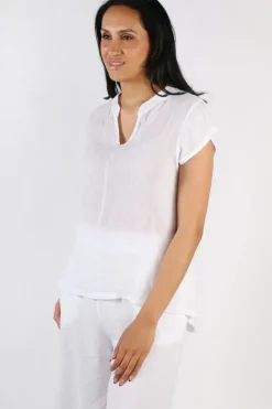 Blueberry Henley Top In White