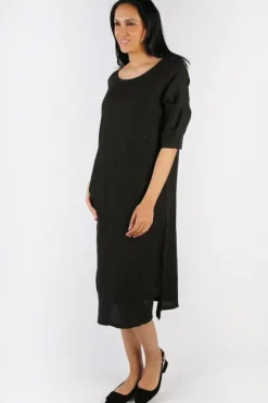 Blueberry Linen Shift Dress In Black