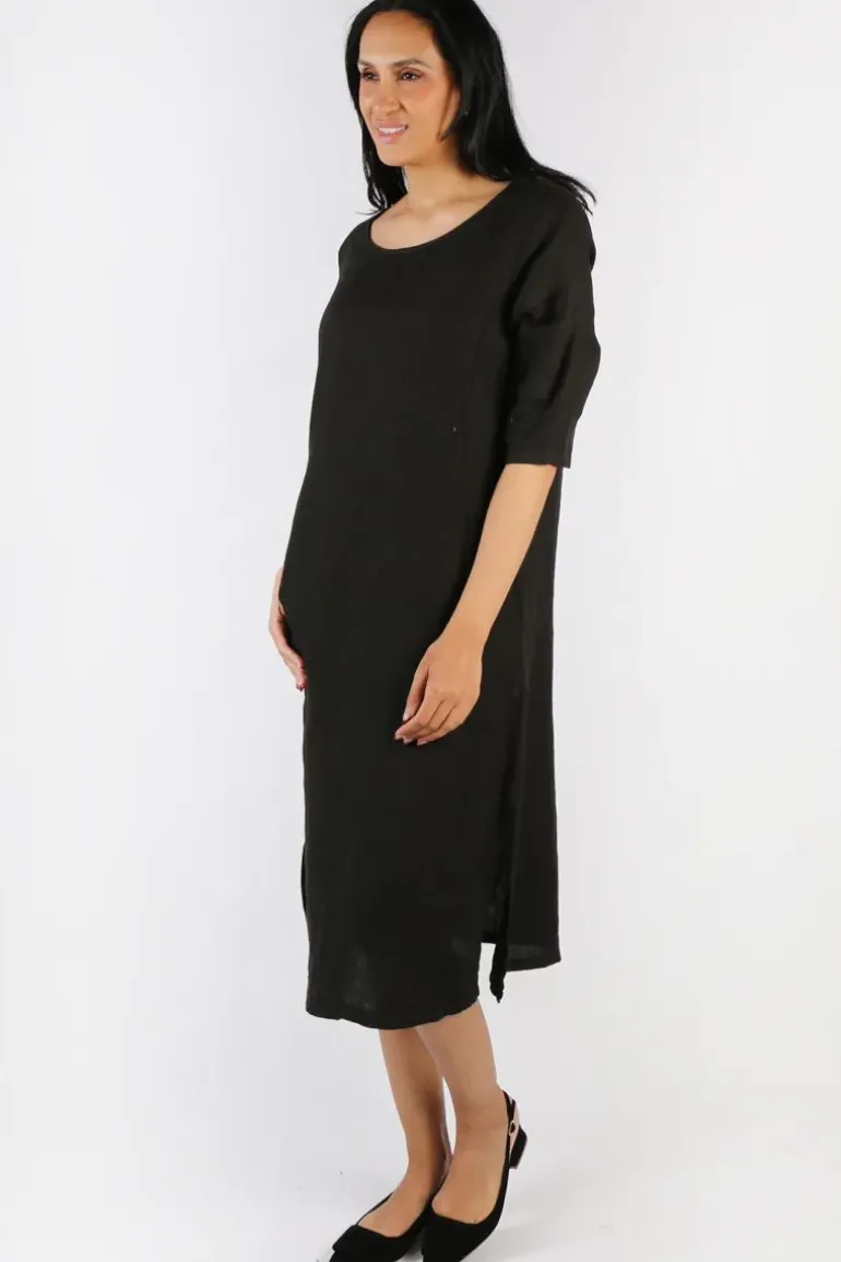 Blueberry Linen Shift Dress In Black