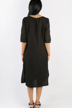 Blueberry Linen Shift Dress In Black