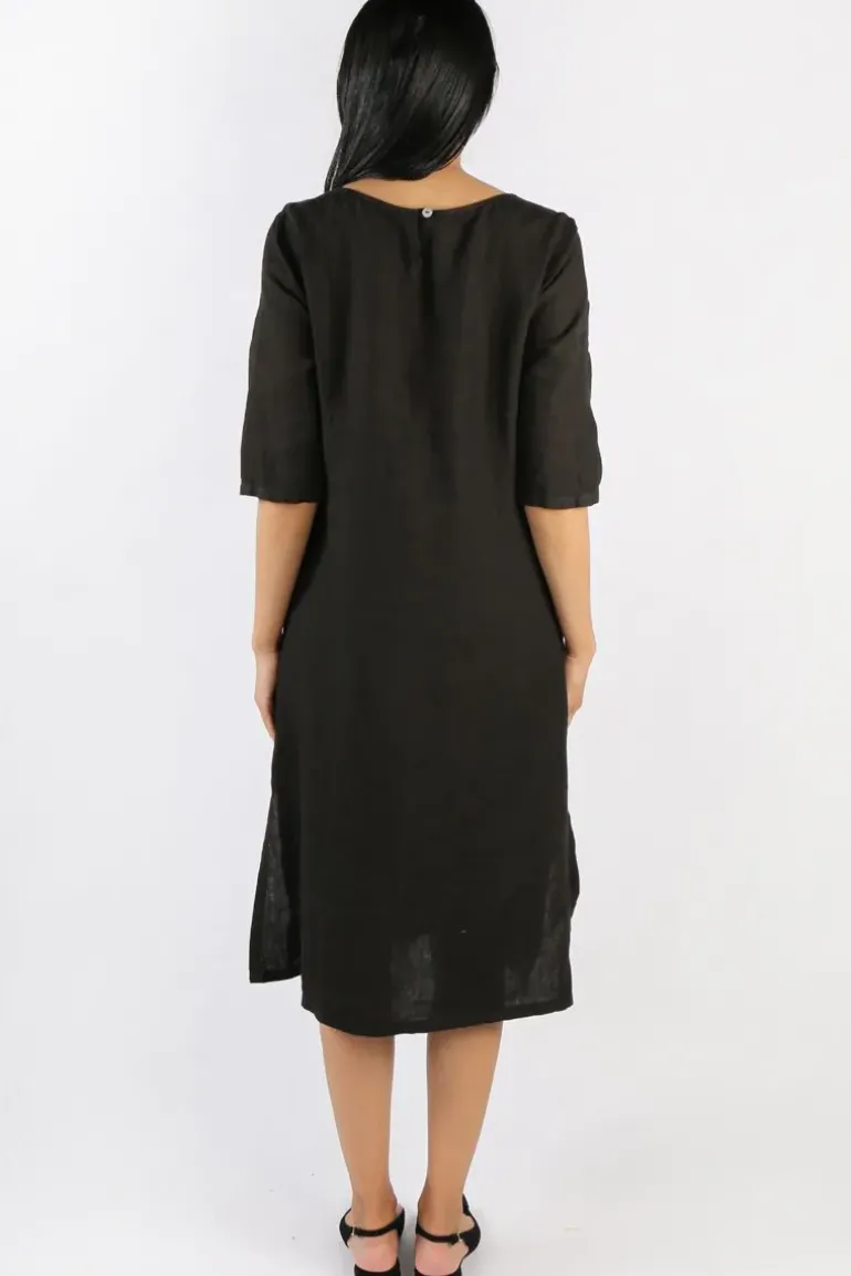 Blueberry Linen Shift Dress In Black