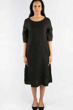 Blueberry Linen Shift Dress In Black