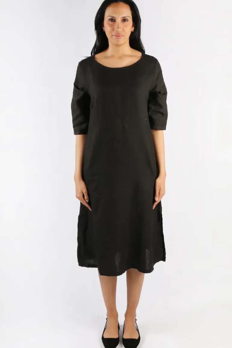 Blueberry Linen Shift Dress In Black