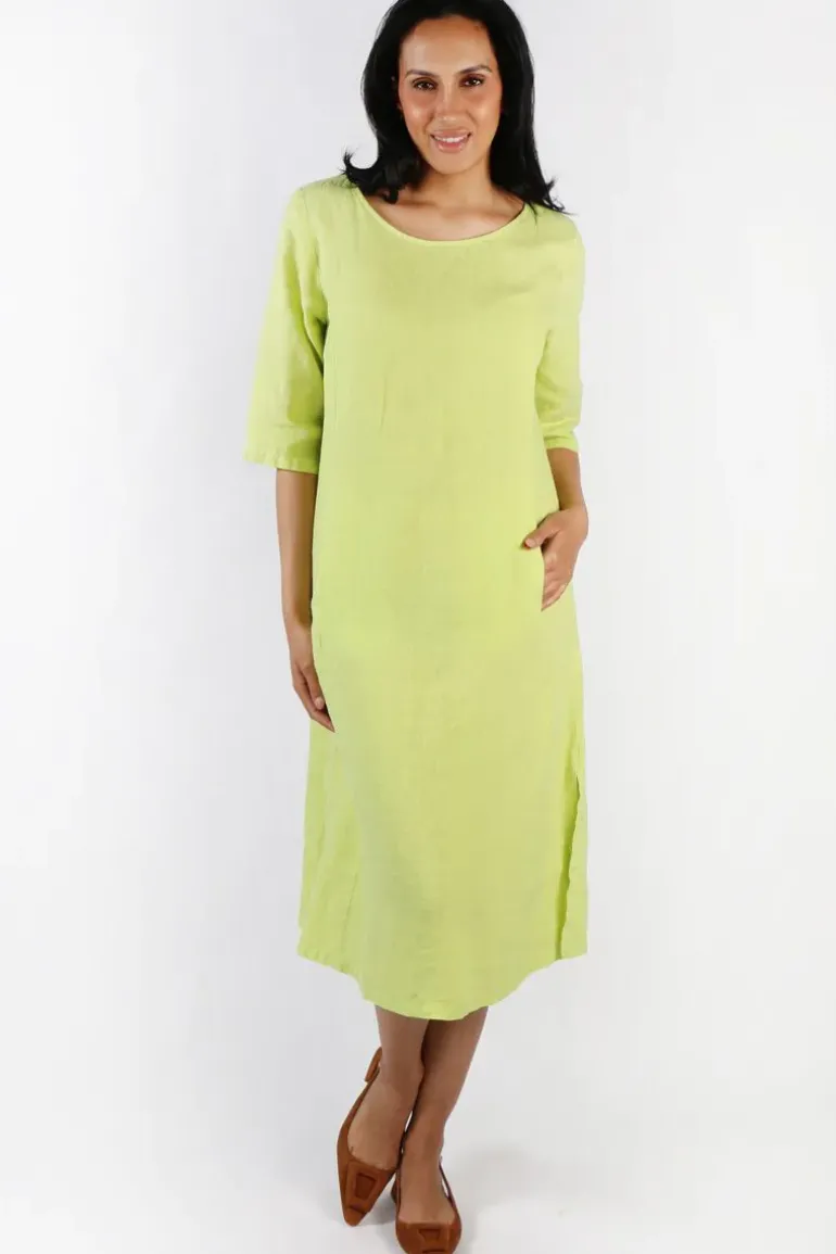 Blueberry Linen Shift Dress In Lime