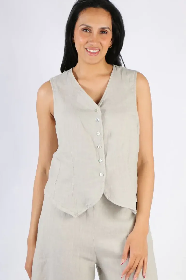 Blueberry Linen Vest In Beige