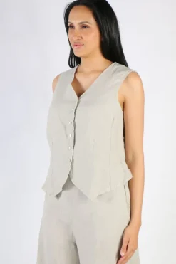 Blueberry Linen Vest In Beige