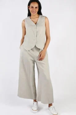 Blueberry Linen Vest In Beige