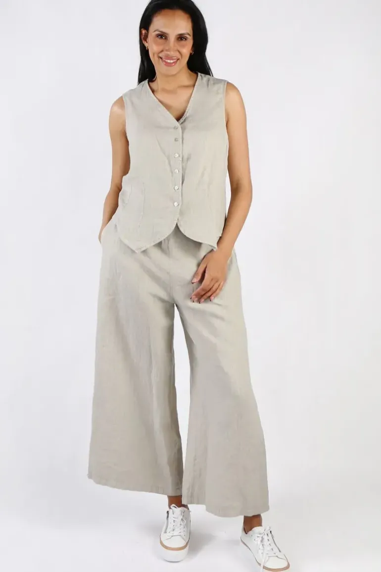 Blueberry Linen Vest In Beige