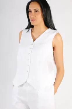 Blueberry Linen Vest In White